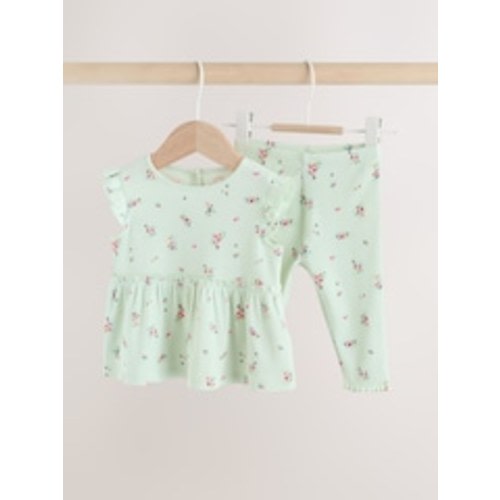 Buy Sage Green Flower Rib Top and Leggings Baby Set 2 Piece (0mths-2yrs) from Next USA