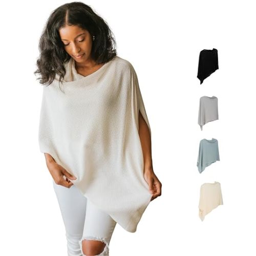 100% Cotton, Breathable Poncho Privacy Cover, Multi-Use as Car Seat Canopy, Stroller Cover, Baby Blanket - Beige