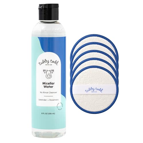 TUBBY TODD Micellar Water with Reusable Wipes | No-Rinse Baby Cleansing for Sensitive Skin, Gentle Face and Body Cleanser, Lavender and Rosemary
