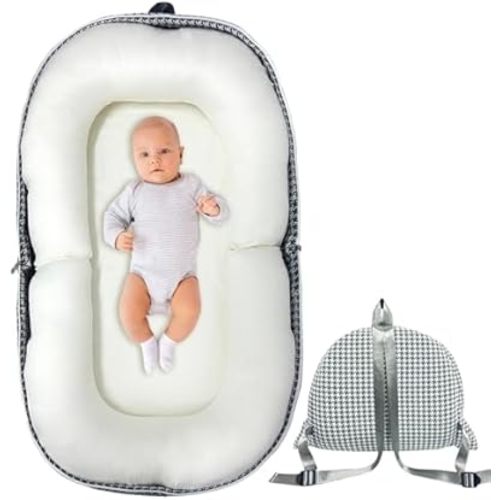 Baby Lounger, Foldable Portable Infant Lounger, Baby Nest Cover, Suitable for 0-24 Months Newborn Baby Lounger,Home Travel Dual-Purpose Baby Nest (Beige)