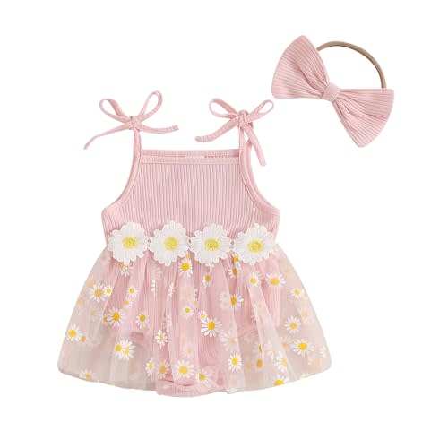 Baby Girl Clothes Daisy Ribbed Bodysuit Sleeveless Romper Dress Summer Outfit for Girls Newborn 3 6 9 12 18 Months