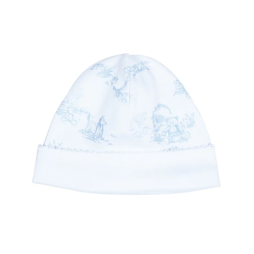 Teddy Bear Toile Print Baby Hat - Blue