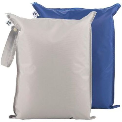 Tiny Twinkle Mess-Proof Waterproof Washable Baby/Toddler Wet Bags for Diapers, Swimsuits and Travel (Grey, Indigo)