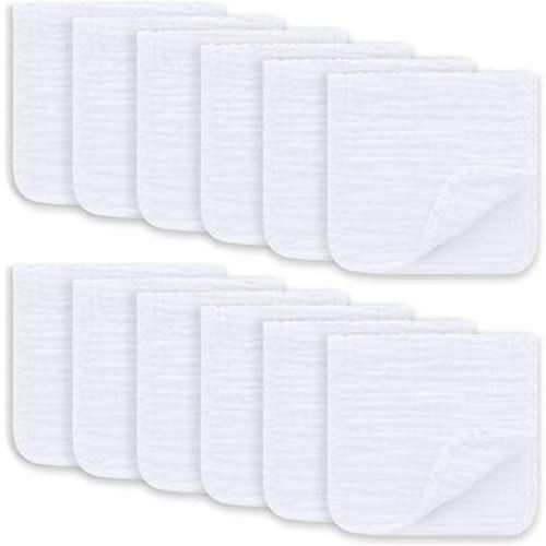 Muslin Burp Cloths Large 100% Cotton Hand Washcloths for Boys & Girls, Baby Essentials Extra Absorbent and Soft Burping Rags for Newborn Registry (White, 12-Pack, 20" X10")