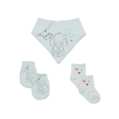 Disney Baby Wishes + Dreams Dumbo Infant Baby Accessories Bib, Socks and Mittens Set, 3-Pack