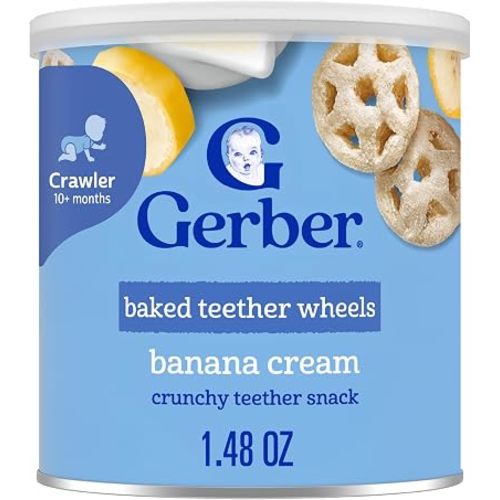Gerber Baked Teether Wheels, Banana Cream Crunchy Teether Snack, Baby Crackers, 6PK