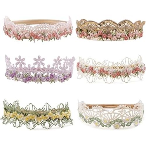 cherrboll Baby Flower Bows Headbands 6pcs Floral Hair Wraps Nylon Hairbands Crown Newborn Infant Toddler Hair Accessories