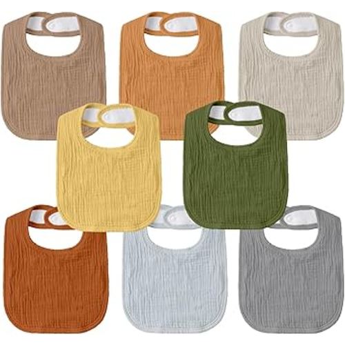 GLLQUEN BABY Muslin Drool Bibs for Boys Girls 8 Pack, Adjustable Baby Bibs for Drooling and Teething, Soft Cotton Baby Bandana Bib for Newborn Feeding Essentials (Green)