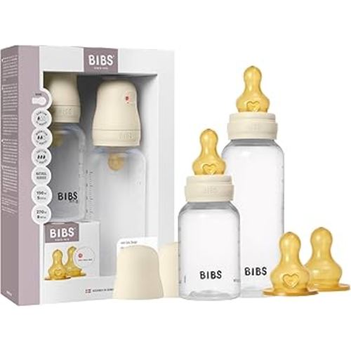 BIBS Baby Bottle Grow & Flow Starter Kit Natural Rubber Latex - Anti-Colic, BPA-Free, Round Nipple, Slow/Medium/Fast Flow, Lightweight & Easy to Clean, Suitable for Newborns 0+ Years - Ivory