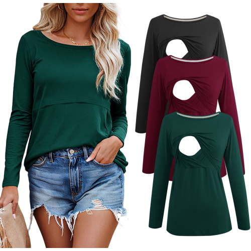 Women's Long Sleeve Maternity Nursing Tops Shirts Breastfeeding Clothes 3-Pack