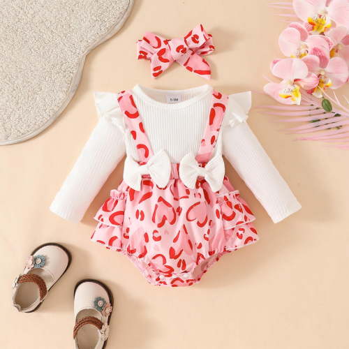 Delliss Newborn Baby Girls Tutu Princess Ruffle Long Sleeve Romper Bodysuit with Heart Print with Bow Headband