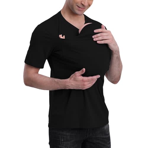 Kangaroo Shirt for Dad and Baby With Pouch - V Neck T-Shirt Baby Carrier