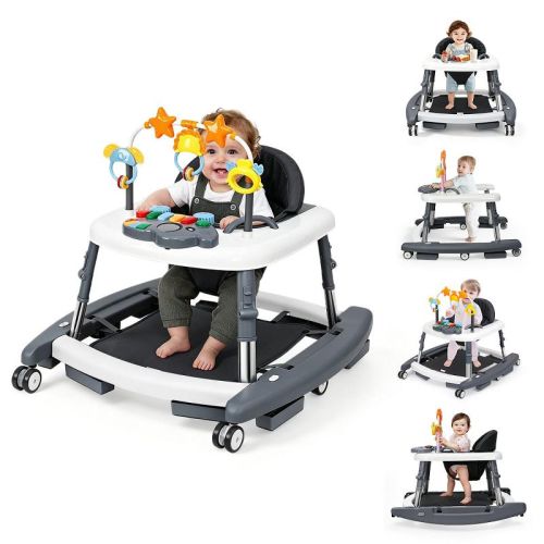 Baby Walker with Adjustable Height Foldable Seat Activity Toys and Rocking Mode