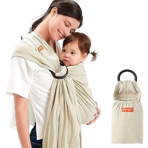 Mamaway Baby Ring Sling Carrier - Newborn and Toddler Sling (Supports up to 165lbs), IHDI Certified, Rayon & Linen Made, Soft & Breathable, Nylon 66 Safety Rings, Storage Pocket Design, Khaki