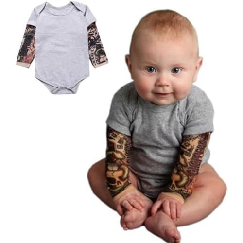 Fake Tattoo Sleeve Shirt Bodysuit for Baby Boy Girls 3-24 Months