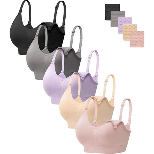 HBselect Women Maternity Bras 5 Pack Nursing Bras for Breastfeeding Seamless Pregnancy Sleep Bralette with Extra Extenders