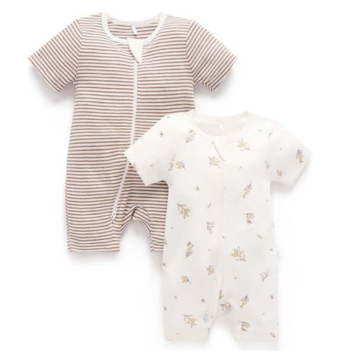 2 Pack Short Zip Romper Vanilla Wattle Bee Pack - Purebaby Rompers | Maisonette