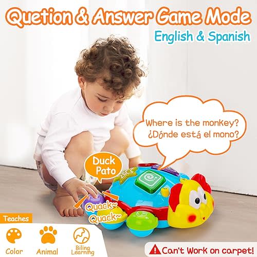 Baby Crawling Toys 6-12 Months, Musical Light Up Tummy Time Toy for Infant 0-6 7 8 9 10 Month Old, Toddler Spanish English Bilingual Learning Educational Development Easter Gift 1 2 Year Old Boy Girl