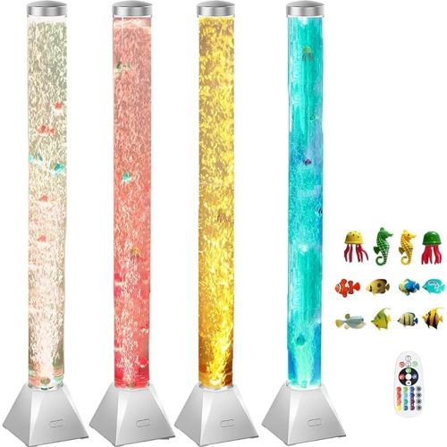 CALOVER Large 4FT Sensory Fish Bubble Tube Aquarium Night Light Tower Lamp Calming Relax for Autistic ADHD Children Alleviating Stress and Anxiety in Adults