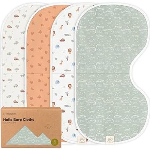 KeaBabies 4-Pack Baby Burp Cloths Baby Girl, Boy - Organic Cotton Burp Cloth, Extra Large, Absorbent, Soft Burping Cloths & Bibs Set for Babies, Newborn Burp Clothes, Thick Burp Rags (Wilderness)