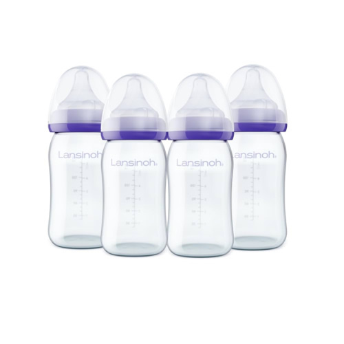 Lansinoh Anti-Colic Glass Baby Bottles, 5 Ounces, 4 Count Bottles for Feeding, Baby Essentials, Includes 4 Slow Flow Nipples, Size S