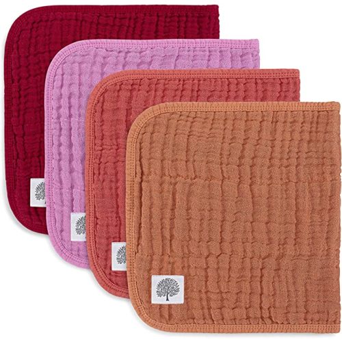 Parker Baby Muslin Burp Cloths | 100% Cotton Burping Clothes, Newborn Essential | Must-Have Baby Registry, Modern and Trendy Colors | 20"x11" Large Baby Burp Cloths, 4-Pack Rose