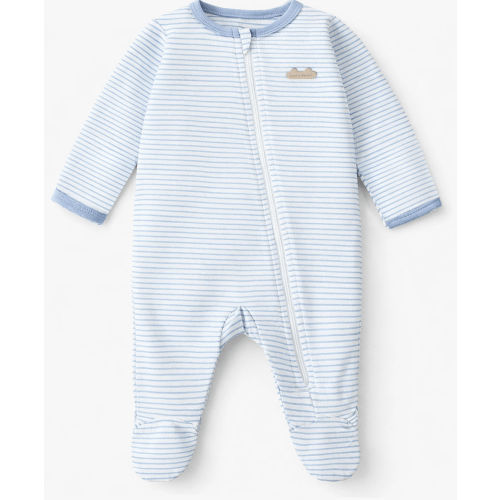 PYJAMA UNE PIÈCE BLANC À RAYURES BLEUES, NAISSANCE (0-3 mois)
