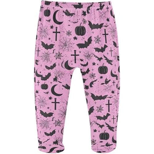Pigsaly Boy Footed Pants Spooky Halloween Pumpkins Stars Goth Bats Baby Girls Pants Cotton Newborn Leggings 3M