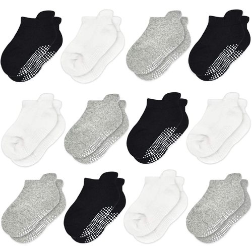 Tphon Non Slip Toddler Socks 12 Pairs Kids Grip Sock for Boys Girls Baby Ankle Socks with Gripper for 0-7 Year Children