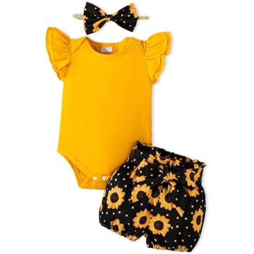 Newborn Infant Baby Girl Clothes Ruffle Sleeve Romper Shorts Set Floral Summer Outfits Cute Baby Girl Clothing