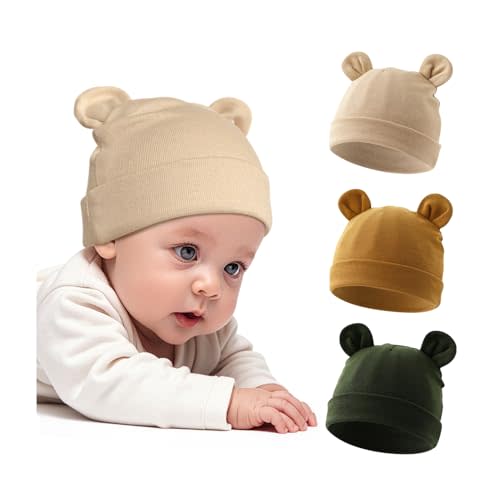 ZURLEFY Cotton Newborn Hats for Unisex, Bear Ears Baby Girl Boy Beanie Hat for Newborn, Infant, Toddler Cap