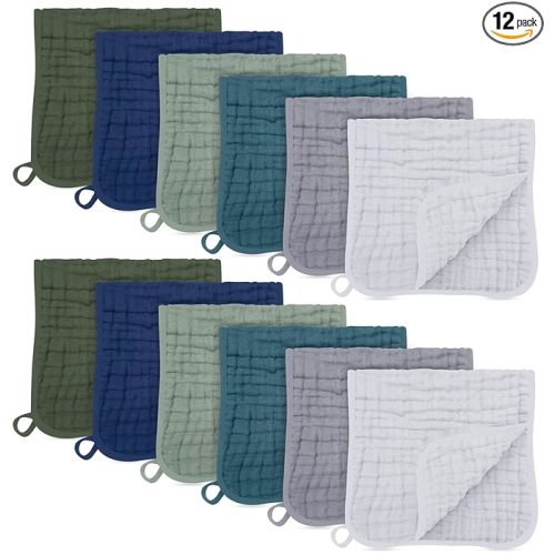 SWEET DOLPHIN 12 Pack Muslin Burp Cloths Large 100% Cotton Burping Clothes for Baby Drool - Absorbent and Soft Boys & Girls Milk Spit Up Rags for Newborn Essentials Registry - Mountain Gradient