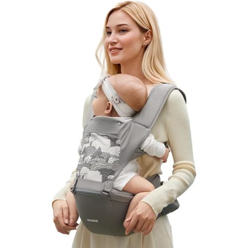 Baby Carrier, 6-in-1 Ergonomic Baby Carrier Newborn to Toddler, Safety-Certified Infant Toddler Carrier with Hip Seat, Detachable Baby Hip Carrier to Hands-Free Perfect for Shopping & Walking
