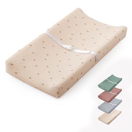 Blissful Diary Muslin Baby Changing Pad with Waterproof Lining Foam, Diaper Changing Table Pad with Cover for Dressers (Gray, Rectangular)