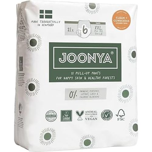 Joonya Pull-Up Pants Baby Diapers, Size 6 XXL (33+ lb) - 1 Bag of 21 - NonToxic, Eco-Friendly, Ultra Slim, Overnight Use - Made in Denmark