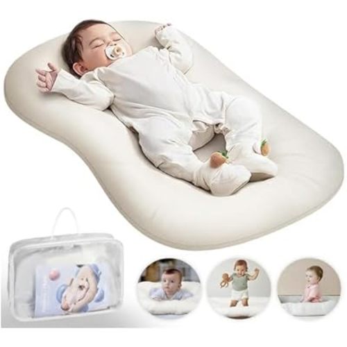 Baby Lounger, Bionic Design Baby Nest Sleeper, Baby Lounger for Newborn 0-24 Months, Soft Organic Cotton Breathable Lounger Pillow for Infants (White Baby Lounger)