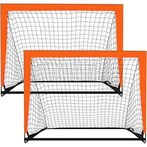 2 Pack 4’ x 3’ Size Portable Kid Soccer Goals for Backyard, Indoor and Outdoor Pop Up Soccer Goals, Orange, Theresduet