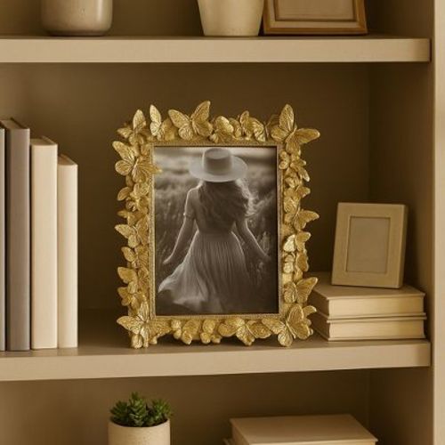 Decorative Butterfly Picture Frame Border - Contemporary Glam Photo Frame for Tabletop, Entryway Styling, or Bedroom Decor - 9.5", Gold