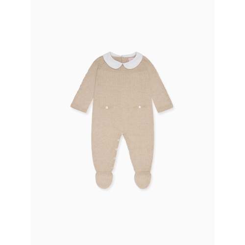 Taupe Reyes Cotton Baby Knitted Playsuit | La Coqueta UK – La Coqueta Kids
