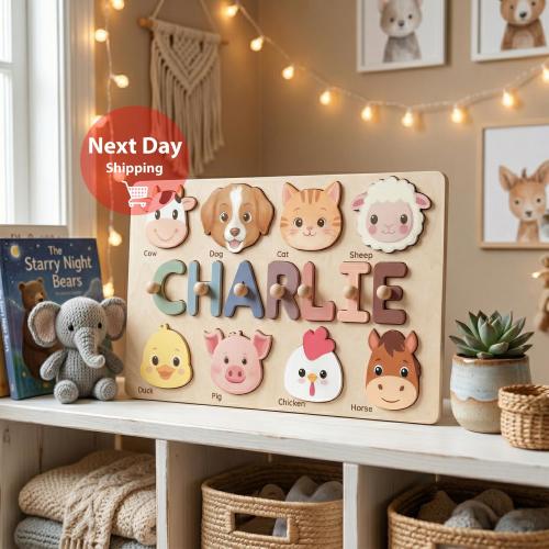 Personalized Wooden Name Puzzle for Kids, Montessori Toy, First Birthday Boy Gift, Baby Shower Gift, Toddler Learning Toy, Baby Toys Gifts
