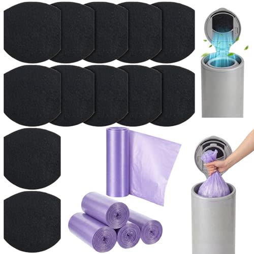 12 Pack Diaper Pail Deodorizer Refill Set Compatible with Ubbi Diaper Pail, 12 Activated Charcoal Filters and 60 Disposable Bags, Odor Absorbing Refills for Baby Nursery Odor Control