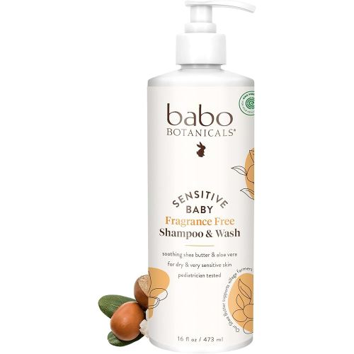 Babo Botanicals Fragrance-Free 2-in-1 Baby Shampoo & Wash - Shea Butter, Calendula & Aloe - EWG Verified, Cruelty-Free, Vegan - Pediatrician Tested - 16 Fl Oz