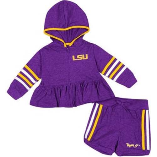 Girls Infant Colosseum Purple LSU Tigers Spoonful Full-Zip Hoodie & Shorts Set, 0-3M