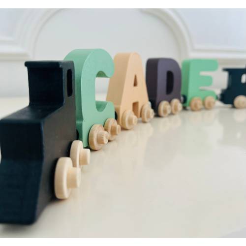 Build your own Train with our Sage Beige colors. Personalized Wooden Magnetic Alphabet Letters. Engine and Wagon Included.