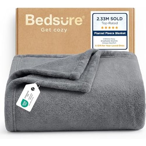 Bedsure GentleSoft Fleece Blanket Twin Size Grey - 300GSM Lightweight Plush Fuzzy Cozy Soft Warm Blanket for Bed, Sofa, Couch, Travel, Camping, 60x80 inches