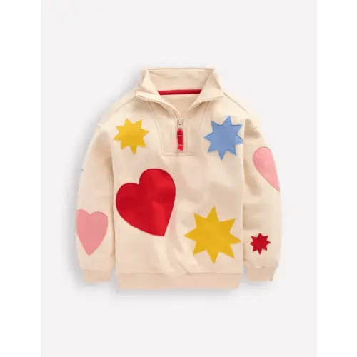 Boden Half-zip Sweatshirt-Applique Shapes - Size 4-5y