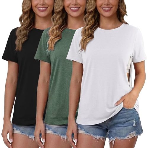 Ecavus Women's 3-Pack Nursing Shirts for Breastfeeding with Hidden Zippers Loose Fit Maternity Tops