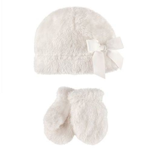 Hudson Baby Infant and Toddler Girls Faux Shearling Hat and Mitten Set 2pc, Girls Cream, 18-24 Months