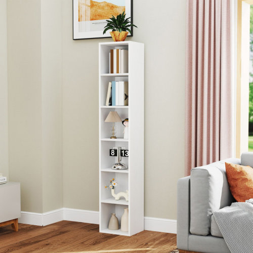 Ebern Designs Slim Corner Bookcase, Narrow Tall Bookshelf For Bedroom, Living Room Or Office Storage | Wayfair