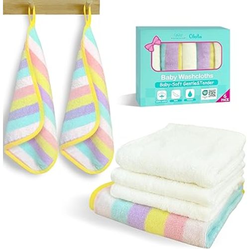 VOOVA & MOVAS 6 Pack 100% Cotton Baby Washcloths | 12x12 Inches | Highly Absorbent | Ultra-Soft Newborn Towels | Perfect Set,Baby Essentials |Rainbow & Ivory Colors
